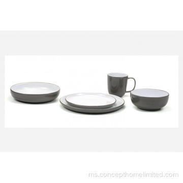 Set Makan Malam Stoneware Glazed Reaktif - Kelabu Di Luar